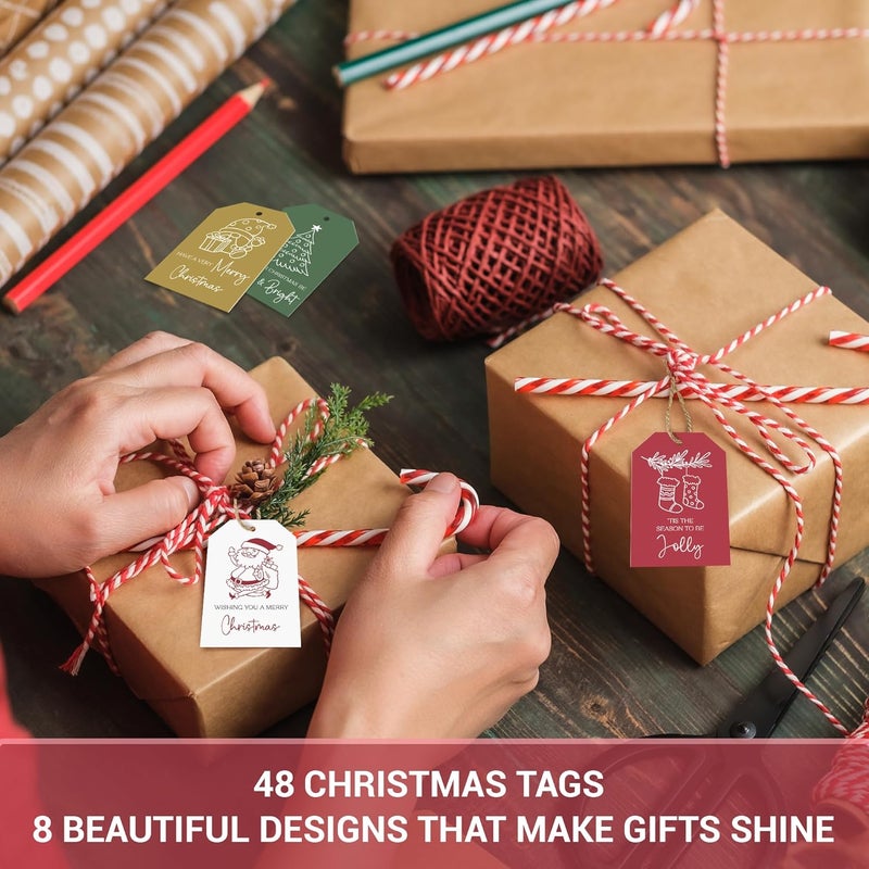 AUDREE 48 Pcs Christmas Gift Tags with String - Funny Holiday Gift Tags for Xmas Presents - Christmas Name Tags for Gifts - Hanging Labels Decoration Xmas Winter Holiday Present DIY Crafts - Image 4